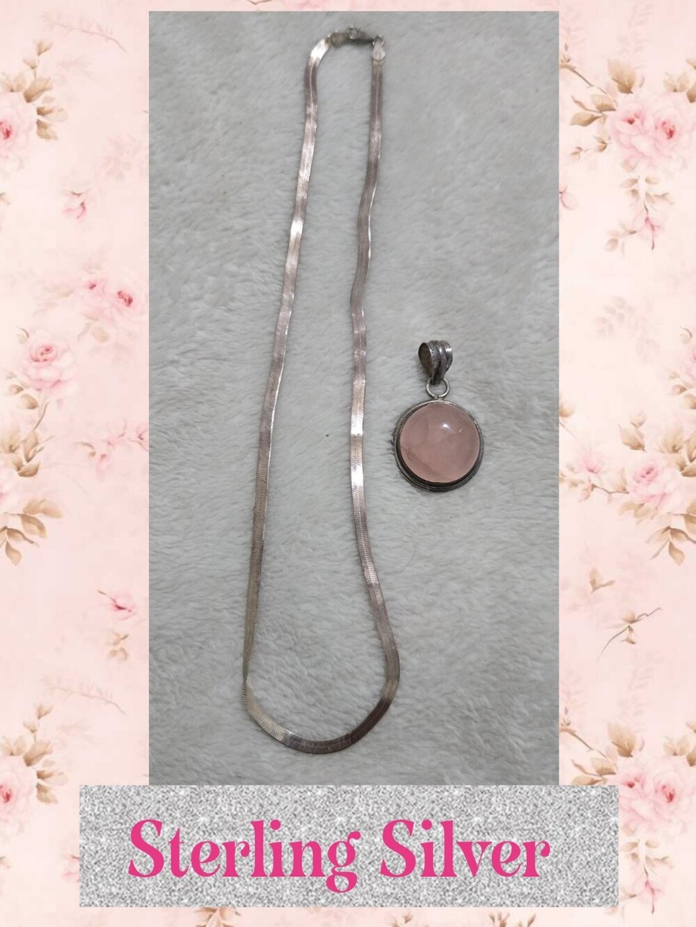 Sterling Silver Pink Rose Quartz Pendant Necklace